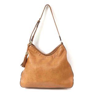 GUCCI One Shoulder Leather Bag with Tassel Canvas Brown